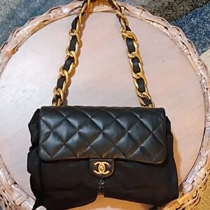 Chanel Black and Gold Quilted Shoulder Bag